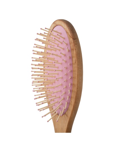 Деревянная массажная расчёска с розовой подушкой